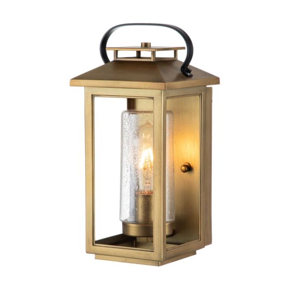 Quintiesse - Atwater - QN-ATWATER-S-PDB - Distressed Brass Clear Seeded Glass IP44 Outdoor Half Lantern Wall Light