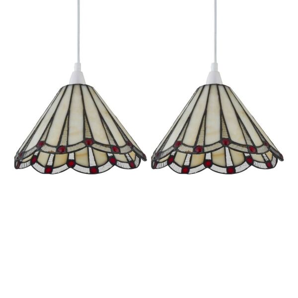 Set of 2 Ely - Tiffany Cream and Red Easy Fit Pendant Shades