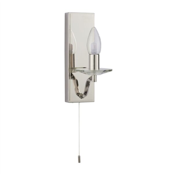 Endon Lighting - Lugano - 92959 - Nickel Clear Crystal Glass IP44 Pull Cord Bathroom Wall Light