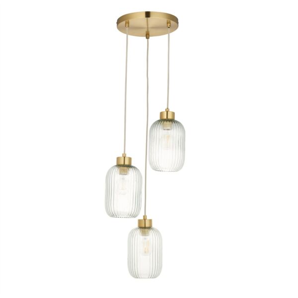 Lena - Ribbed Glass & Brushed Gold 3 Light Pendant