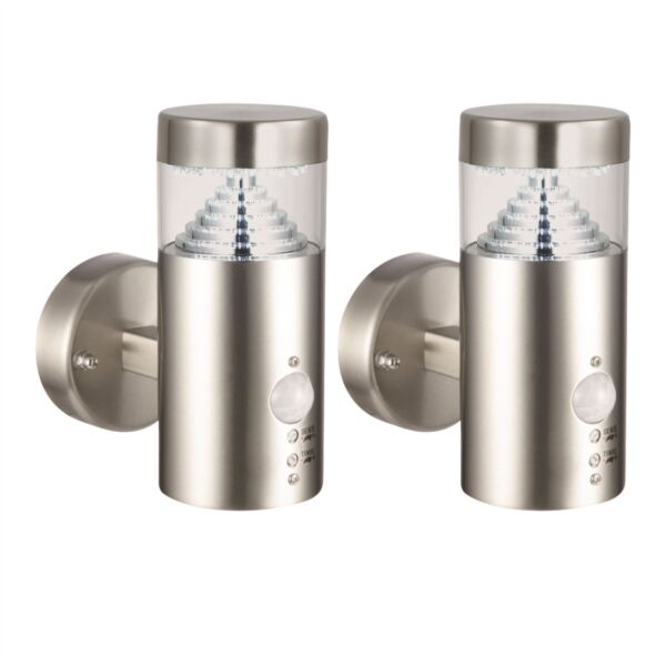 Set 2 Pyramid - Stainless Steel LED Outdoor Motion Sensor Wall Lights