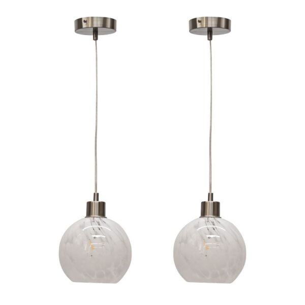 Set of 2 Confetti - Glass Globe with Satin Nickel Pendant Fittings
