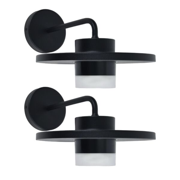 Set of 2 Plato - LED Black Clear Glass IP54 Outdoor Wall Lights