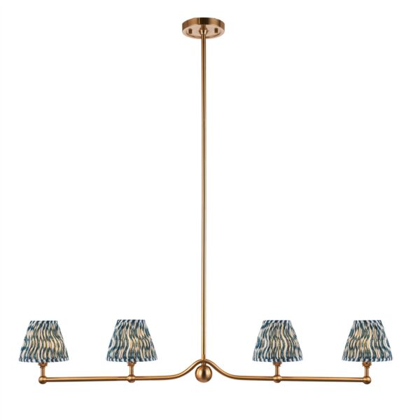 Endon Lighting - Santiago - 114987 - Aged Brass Blue 4 Light Bar Ceiling Pendant Light