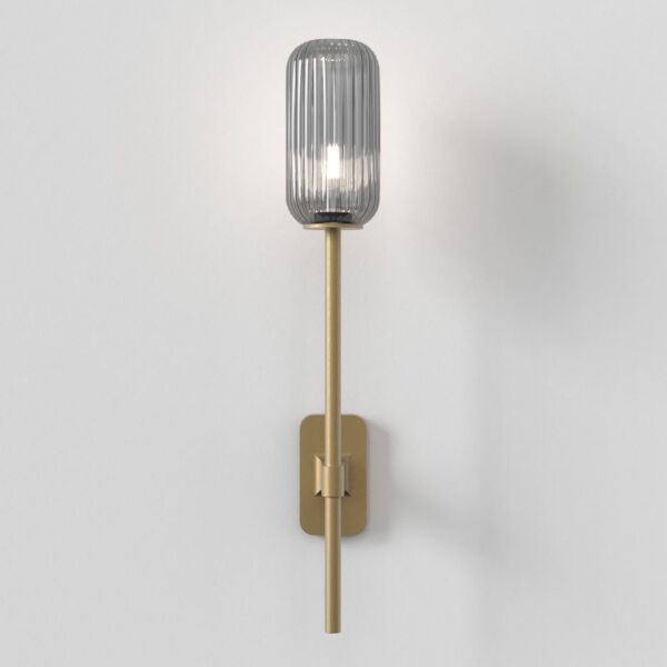 Astro Lighting - Tacoma Single Grande 1429009 & 5036010 - IP44 Antique Brass Wall Light with Smoked Ribbed Reed Glass Shade