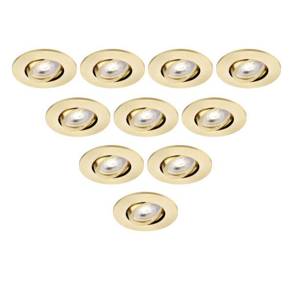 Saxby Lighting - Set of 10 Saxby ShieldONE 75 - 113316 & 113322 - Satin Brass Tilt Recessed Fire Rated Ceiling Downlights