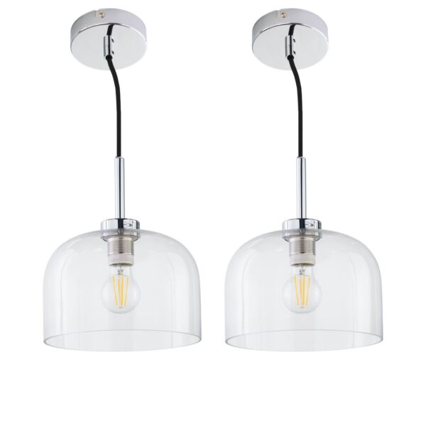 Set of 2 Victoria - Chrome Pendant Lights with Clear Glass Shades