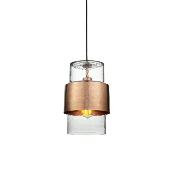 Reyna - Hammered Copper Clear Textured Glass Ceiling Pendant Light