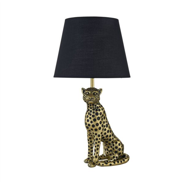 Bella - Gold Cheetah Table Lamp with Black Fabric Shade
