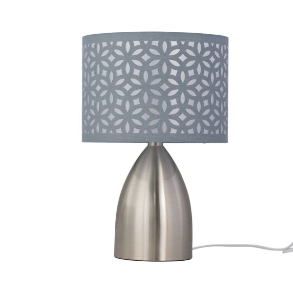 Valentina - Brushed Chrome Touch Lamp with Grey Cut Out Shade