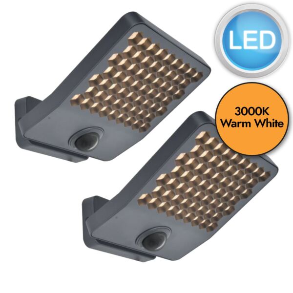Set of 2 Atlantis - Dark Grey Clear IP54 30384 Outdoor Sensor Floodlights