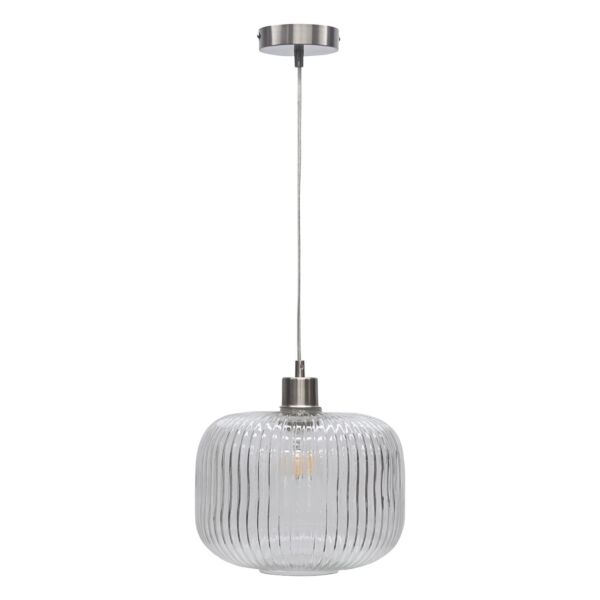 Batley Large - Clear Ribbed Glass with Satin Nickel Pendant Fitting