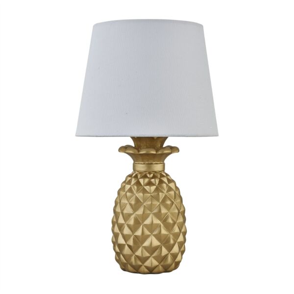 Pineapple - Gold Resin Table Lamp with White Fabric Shade