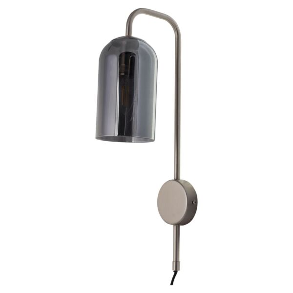 Victoria - Satin Nickel Plug in Wall Light with Glass Shade