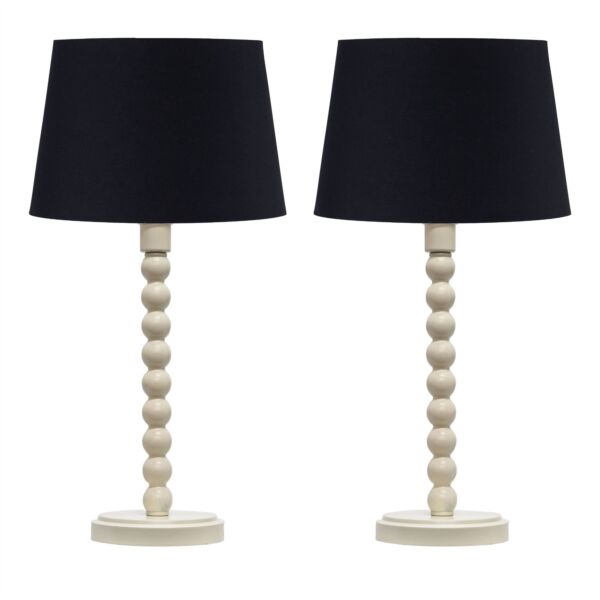 Set of 2 Bobbin - Ivory Lamps with Black Cotton Shades