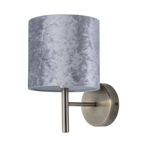 Brea - Antique Brass Wall Light with Grey Crushed Velvet Shade