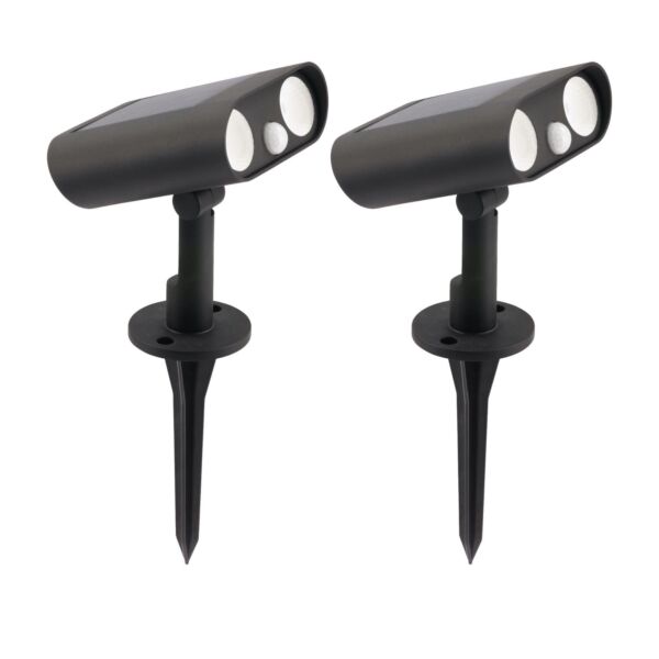 Set of 2 Bingo - LED Black Clear 2 Light IP54 Solar Outdoor Spike Lights