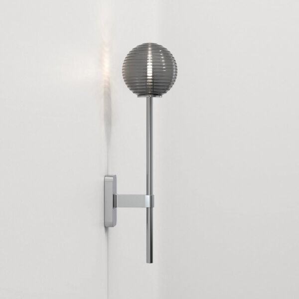 Astro Lighting - Tacoma Single Grande 1429003 & 5036005 - IP44 Polished Chrome Wall Light with Smoked Ribbed Glass Shade
