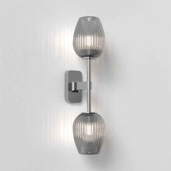 Astro Lighting - Tacoma Twin 1429002 & 5036008 - IP44 Polished Chrome Wall Light with Smoked Ribbed Tulip Glass Shades