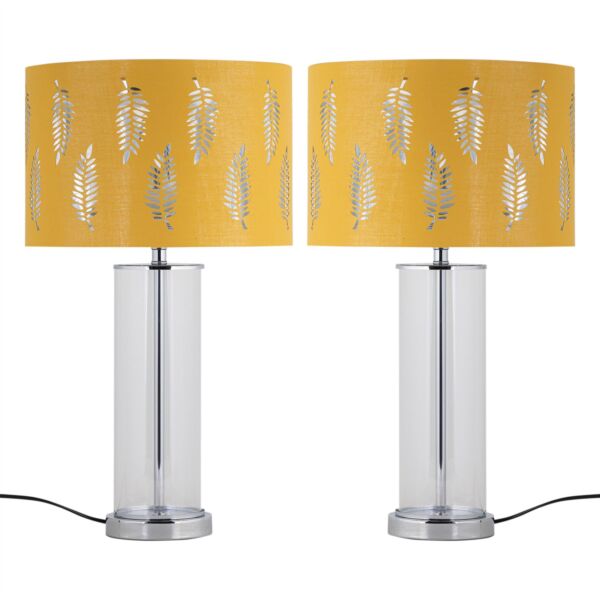 Set of 2 Aura - Chrome Table Lamps with Ochre Fern Cut Out Shades