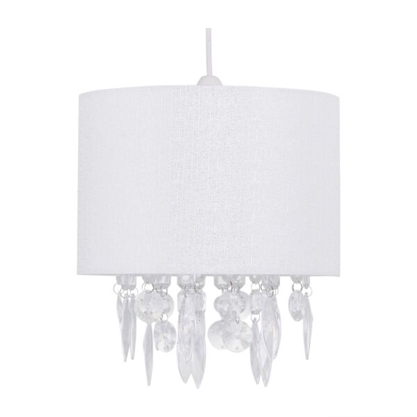 Fiji - White Linen with Silver Fleck Detail Jewelled Pendant Shade