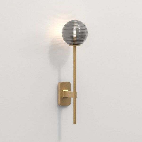 Astro Lighting - Tacoma Single Grande 1429009 & 5036005 - IP44 Antique Brass Wall Light with Smoked Ribbed Glass Shade