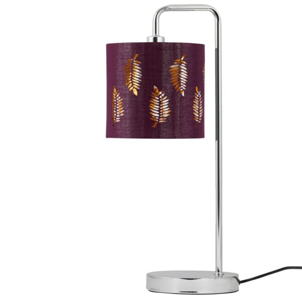 Chrome Arched Table Lamp with Burgundy Fern Cut Out Shade