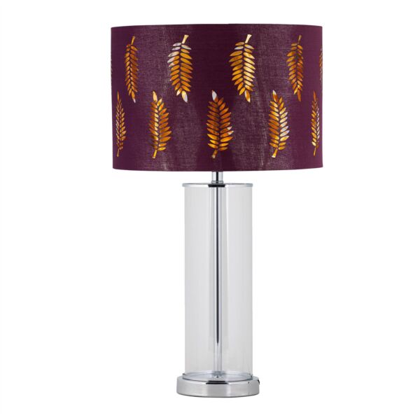 Aura - Chrome Table Lamp with Burgundy Fern Cut Out Shade