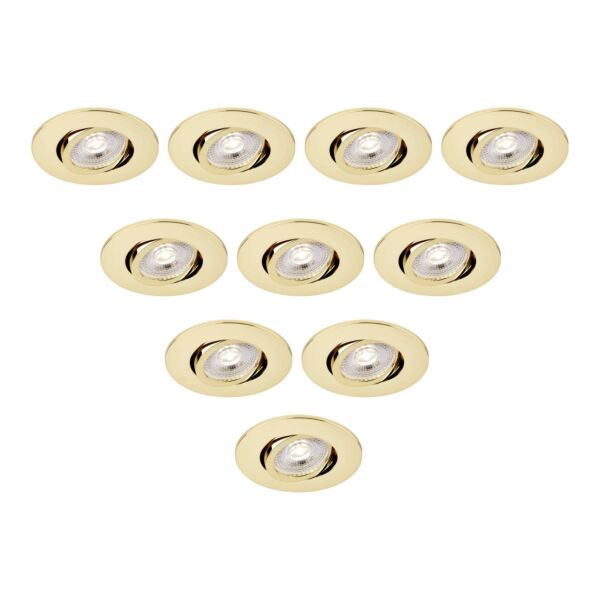 Saxby Lighting - Set of 10 Saxby ShieldONE 75 - 113315 & 113322 - Brass Tilt Recessed Fire Rated Ceiling Downlights