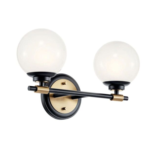 Kichler Lighting - Benno - KL-BENNO2-BK-CPZ - Black Light Bronze Opal Glass 2 Light IP44 Bathroom Wall Light