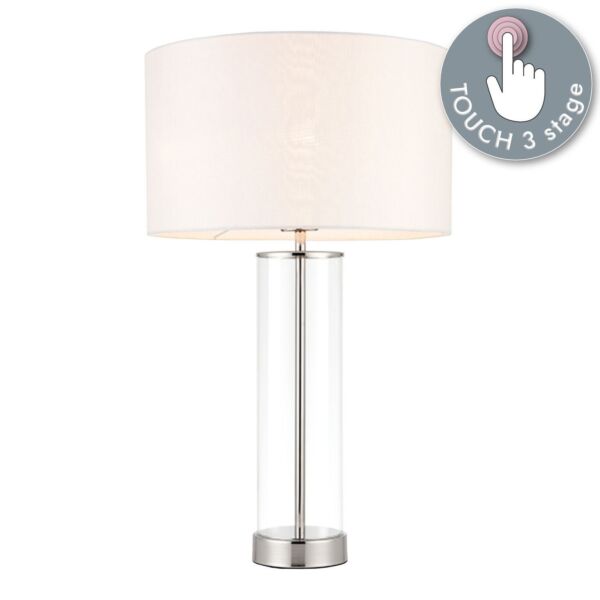 Endon Lighting - Lessina - 70600 - Nickel Clear Glass Vintage White Touch Table Lamp With Shade