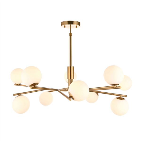 Endon Lighting - Aaron - 118652 - Aged Brass Opal Glass 10 Light Ceiling Pendant Light