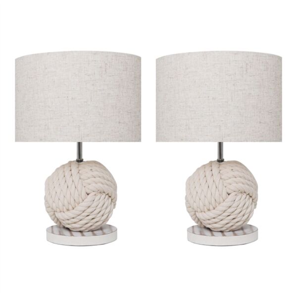 Set of 2 Zena - Natural Rope and White Wash Table Lamps