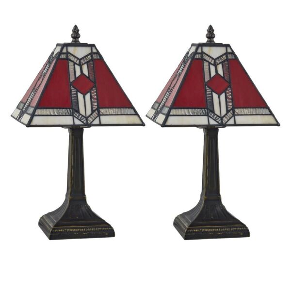 Set of 2 Avon - Tiffany Coloured Glass 39cm Table Lamps