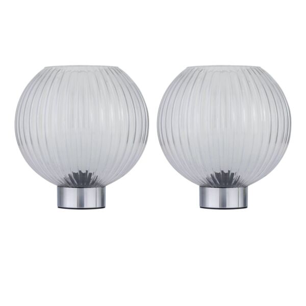 Set of 2 Betchley - Battery Operated Chrome Lamp with Clear Glass