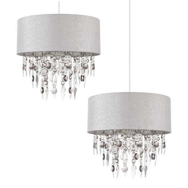 Pair of Large 40cm Easy Fit Shades in Grey with Acrylic Droplets