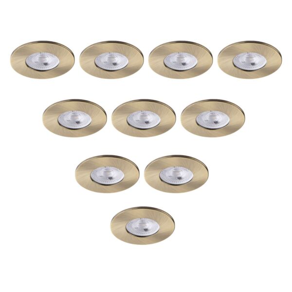 Saxby Lighting - Set of 10 Saxby ShieldONE 75 - 113298 & 113322 - Antique Brass Fixed Recessed Fire Rated Ceiling Downlights