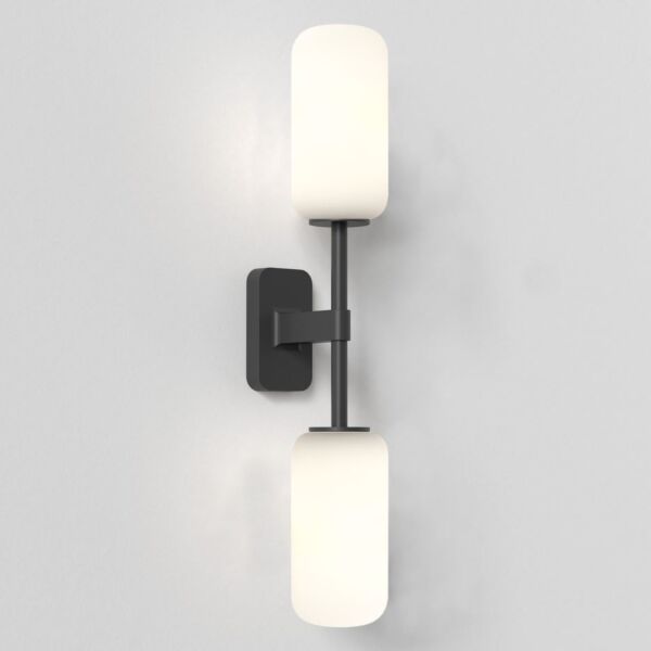 Astro Lighting - Tacoma Twin 1429005 & 5036009 - IP44 Matt Black Wall Light with Opal Reed Glass Shades