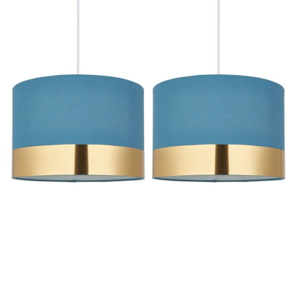 Set of 2 Amara - Teal 30cm Easy Fit Pendant Shades with Gold Band