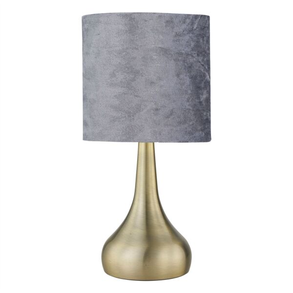 Romana - Antique Brass Touch Operated Table Lamp with Grey Crushed Velvet Shade