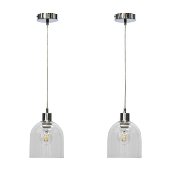 Set of 2 Belten - Clear Glass Cloche with Chrome Pendant Fittings