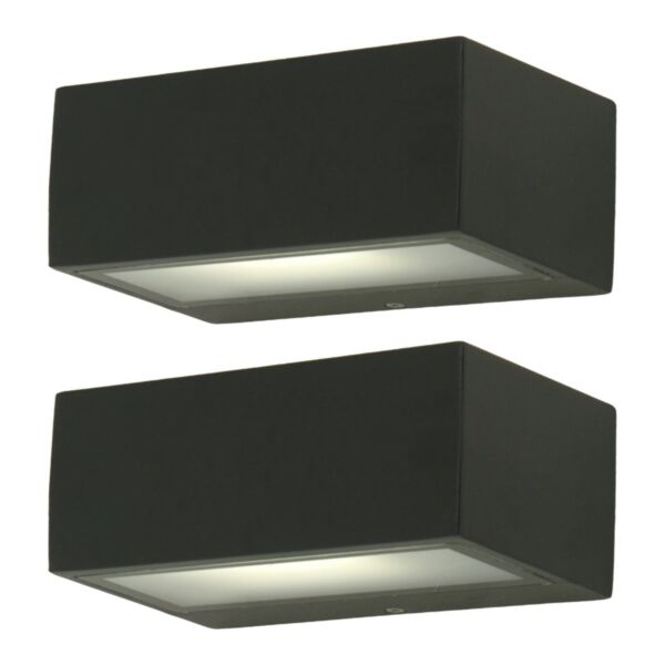 Set of 2 Gemini - Dark Grey Frosted Glass IP54 Outdoor Wall Washer Lights