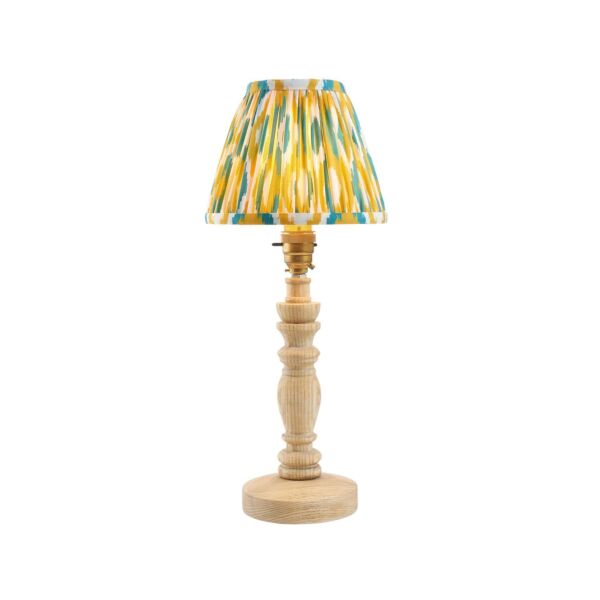 Endon Lighting - Bibury & Ikat 16cm - 115930 - Ash Wood Aged Brass Yellow Jade Table Lamp With Shade