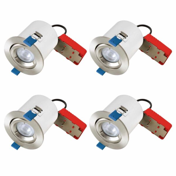 Set of 4 Fire Rated Downlights - Satin Chrome Tilt Fire Rated Recessed Downlights