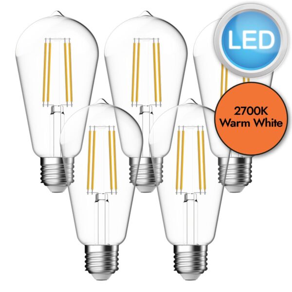 5 x 6.8W LED E27 ST64 Filament Light Bulbs - Warm White