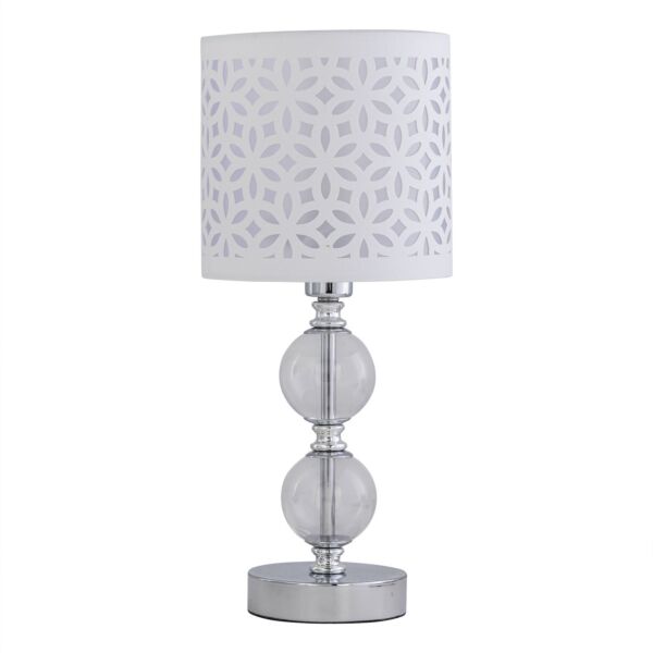 Chrome Two Ball Table Lamp with White Cut Out Shade