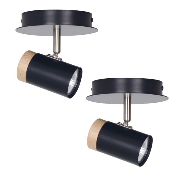 Set of 2 Stratton - Black with Wood Detail Single Spotlights