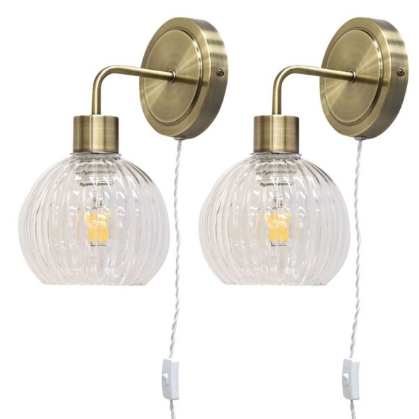 Set of 2 Toby - Antique Brass Plug in Wall Lights