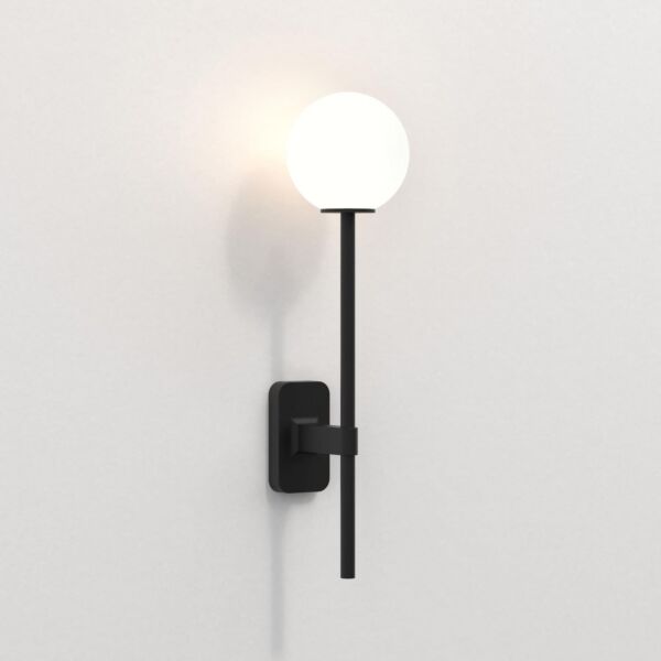 Astro Lighting - Tacoma Single Grande 1429006 & 5036001 - IP44 Matt Black Wall Light with White Glass Shade