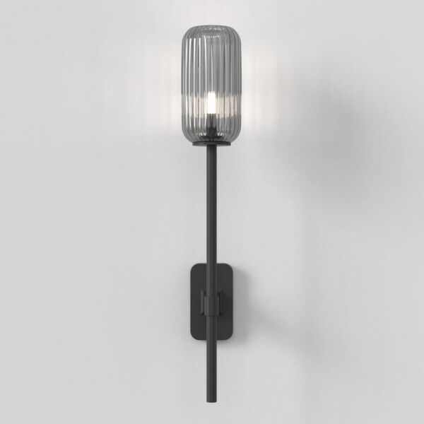 Astro Lighting - Tacoma Single Grande 1429006 & 5036010 - IP44 Matt Black Wall Light with Smoked Ribbed Reed Glass Shade